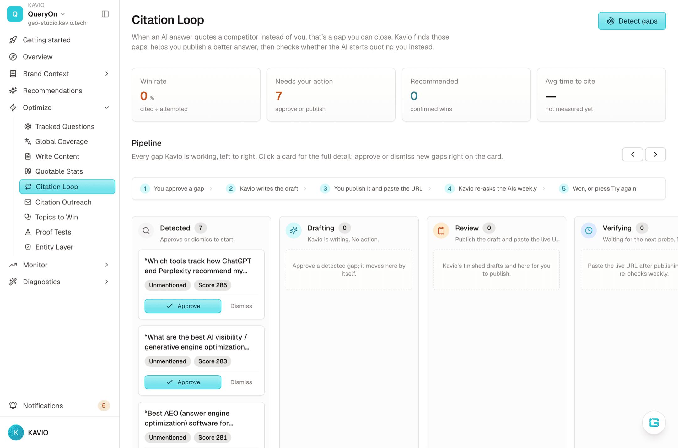 Citation Loop in the QueryOn dashboard